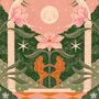 The Night Garden Pink Version, Floral Moon Botanical Art Print, thumbnail 3 of 3