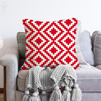Aztec Theme Cushion Cover With Red And White Colours, 2 of 3