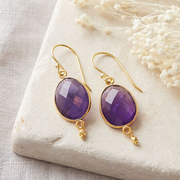 Amethyst Oval Drop Gold Plated Earrings, 2 of 12