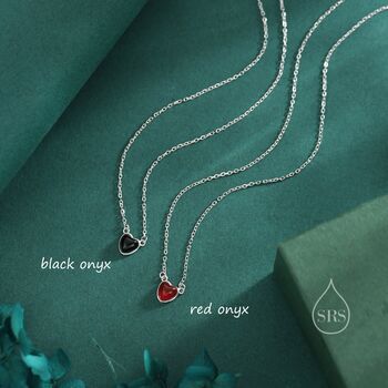 Sterling Silver Genuine Black Onyx Heart Pendant Necklace, 7 of 12