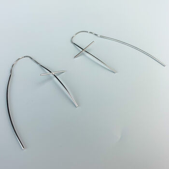 Sterling Silver Cross Threader Earrings, 3 of 6