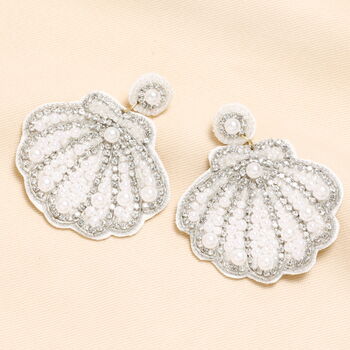 White Beaded Shell Drop Earrings, 2 of 4