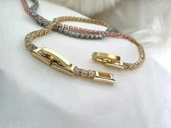 Adjustable Box Clasp Cz Tennis Bracelet In Gold, Rose Gold And Silver Plated, Gift For Her, 4 of 11