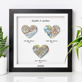 Personalised Special Occasions 3D Heart Map Framed Couples Dating Gift, 5 of 12