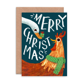 Chicken And Duck Illustrated Christmas Card, 2 of 2