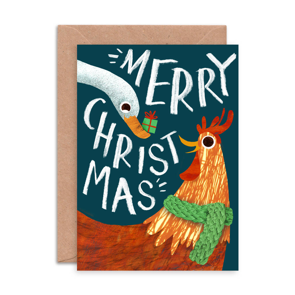Chicken And Duck Illustrated Christmas Card By Emily Nash Illustration