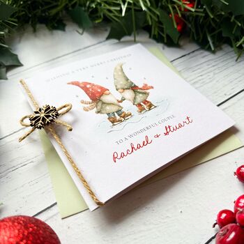Handmade Special Couple Personalised Christmas Card, Skating Gonk Design, 3 of 4