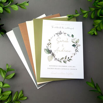 Eucalyptus Wreath Wedding Invitation Sample, 7 of 8