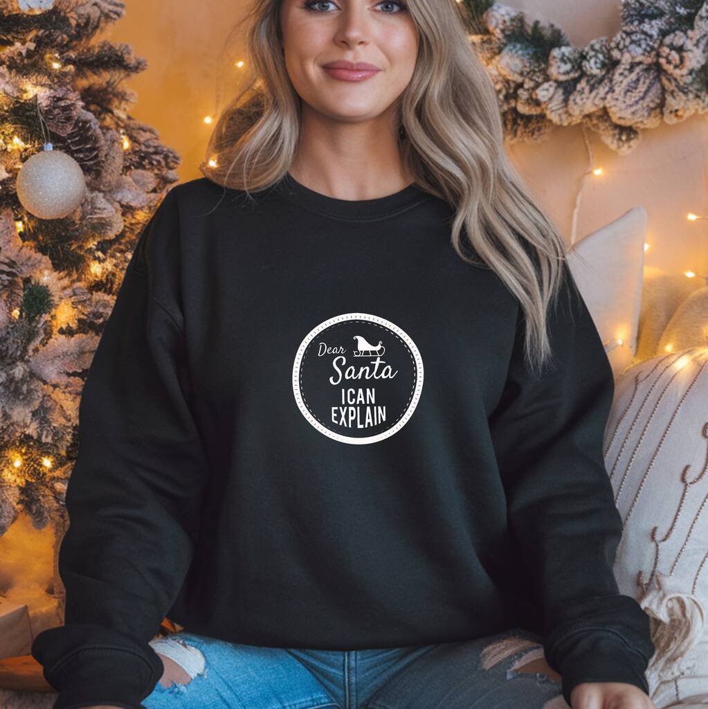 Christmas Jumper Dear Santa I Can Explain Slogan, 1 of 5