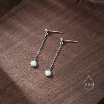 White Opal With Chain Dangle Stud Earrings, 2 of 11