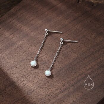 White Opal With Chain Dangle Stud Earrings, 2 of 12