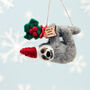 Personalised Felt Festive Sloth Christmas Decoration, thumbnail 3 of 5