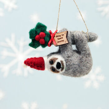 Personalised Felt Festive Sloth Christmas Decoration, 3 of 5