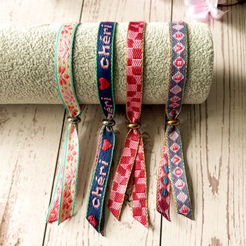 Set Of Four Festival Ribbon Bracelets, Love / Cheri, 3 of 5