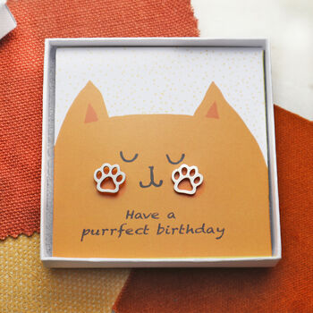 'Have A Purrr Fect Birthday' Quote Stud Earrings, 3 of 4