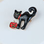 Black Cat And Carved Pumpkin Brooch, thumbnail 1 of 2