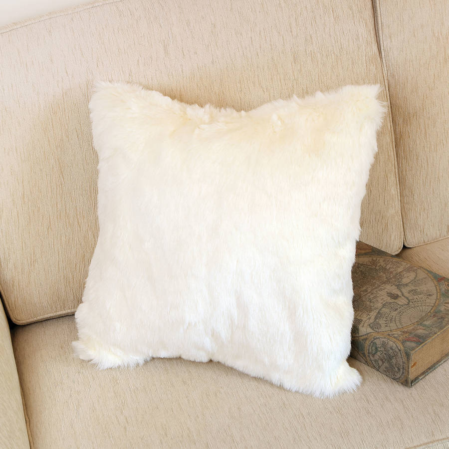 country cream faux fur cushion by dibor
