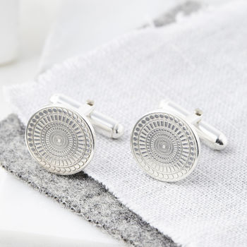 Personalised Engraved Round Sterling Silver Cufflinks, 3 of 4