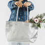 Silver Metallic Soft Leather Lined Large Work Tote Shopper, thumbnail 2 of 11