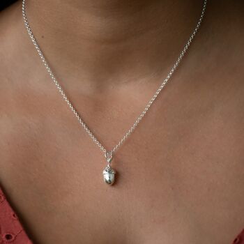 Sterling Silver Acorn Charm Necklace, 2 of 6