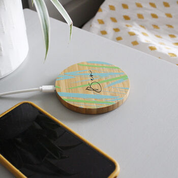 Personalised Bamboo Wireless Phone Charger For Him, 10 of 11