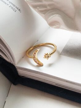 14 K Gold Moon And Star Ring, 3 of 4