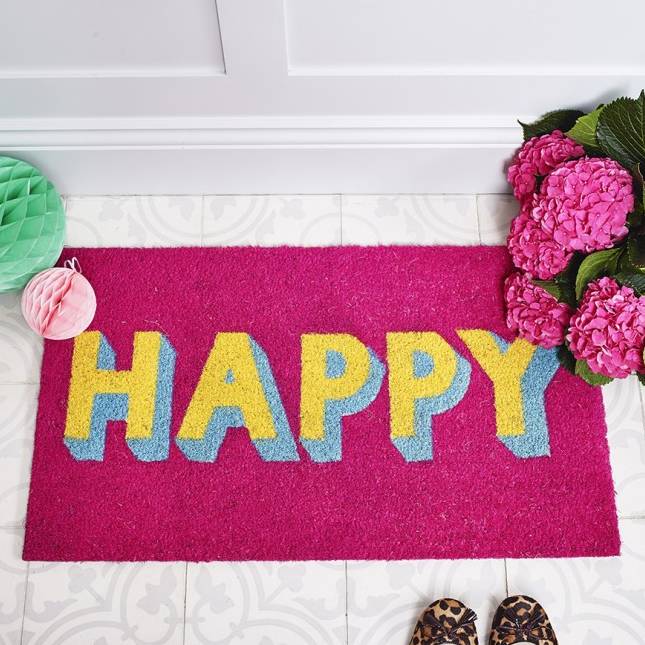 happy block font door mat by the letterologists