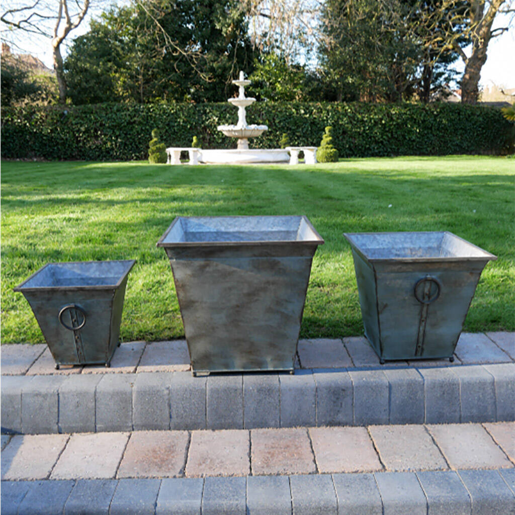 Set Of Three Vintage Metal Bucket Planters By Dibor
