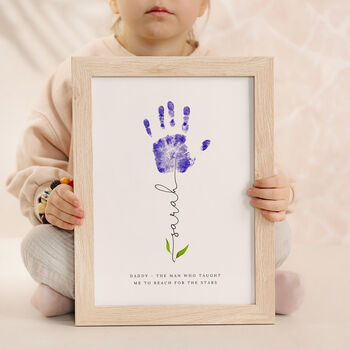 Gift For Dad, Personalised Father's Day Card, Nursery Art Baby Name And Flower Handprint, 10 of 10