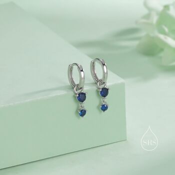 Tiny Double Sapphire Blue Cz Huggie Hoop Earrings, 7 of 11