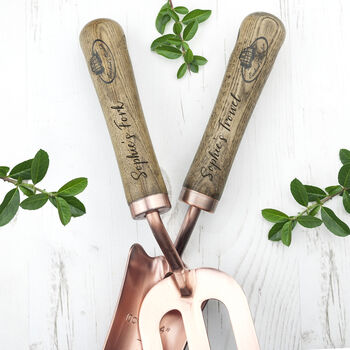 Personalised Luxe Copper Trowel And Fork Set, 3 of 10