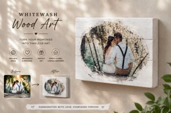 Custom Wooden Photo, Anniversary Gift, Whitewash Style, 2 of 5