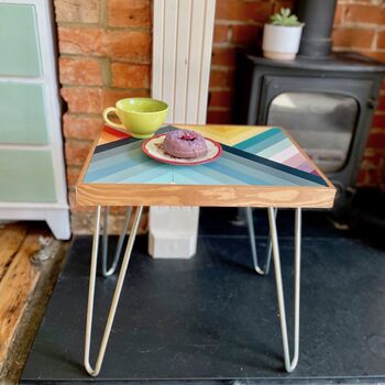 Colourful Wooden Mosaic Topped Side Table, 3 of 4