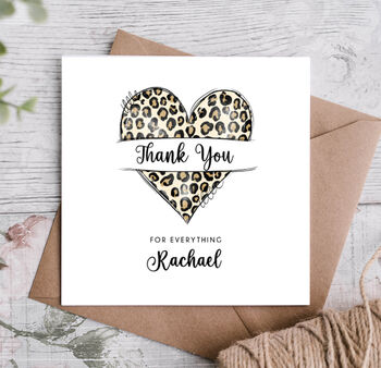 Leopard Print Heart Thank You Card, 2 of 4