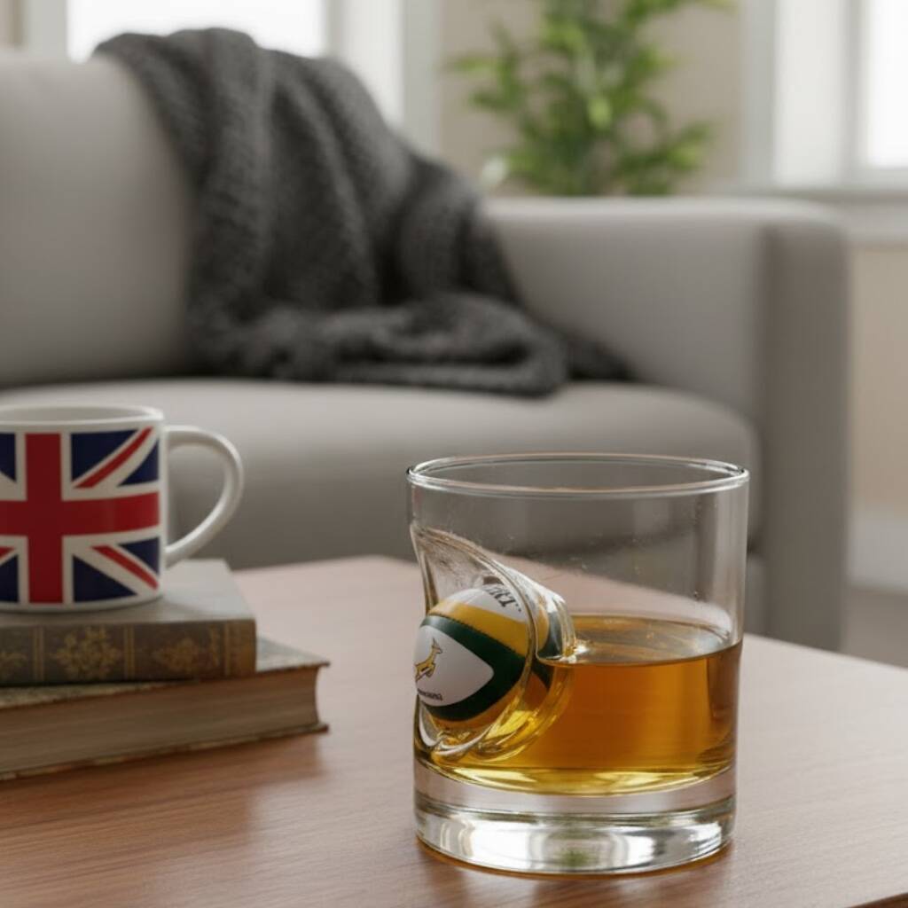Personalised South African Rugby Ball Whisky Glass, 1 of 5