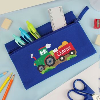 Personalised Tractor Pencil Case In Blue, 2 of 2