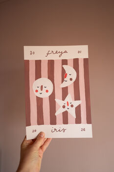 Personalised Illustrated Name Print With Moons, Stars And Stripes, 6 of 11