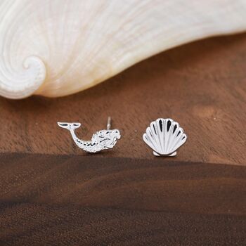 Mismatched Mermaid And Seashell Stud Earrings In Sterling Silver, 6 of 12