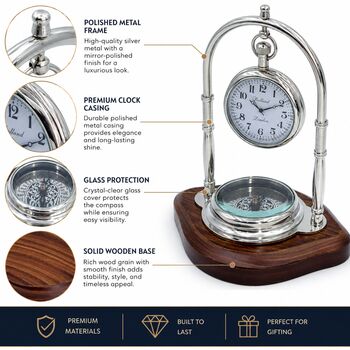 Personalised Chrome 22nd Anniversary Desk Clock With Compass, 11 of 12