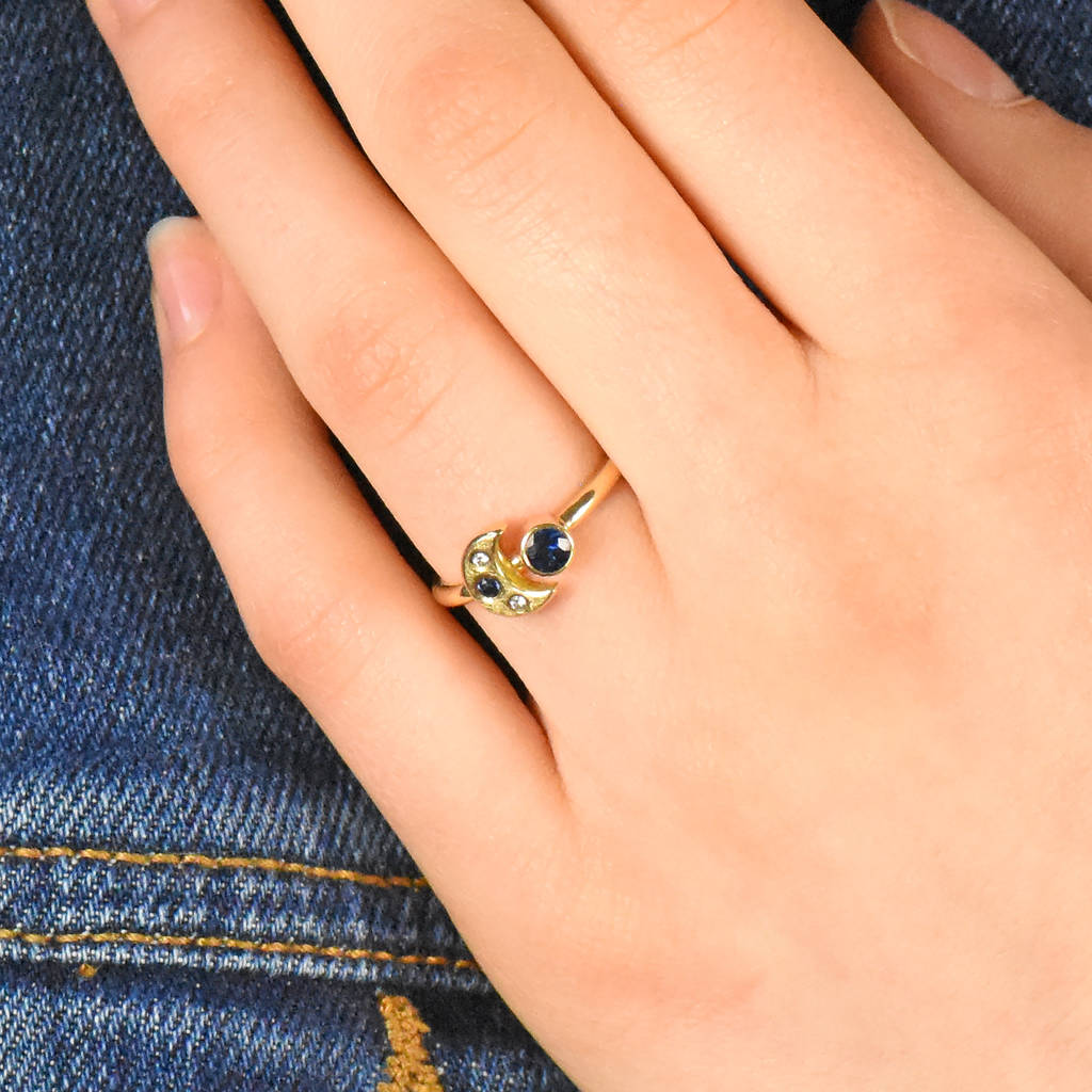 Sapphire And Diamond Moon Ring In 18ct Gold By Lilia Nash Jewellery ...