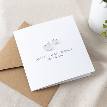 Mini Silver Hearts 25th Wedding Anniversary Card, 2 of 3