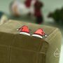 Sterling Silver Enamel Christmas Hat Stud Earrings, thumbnail 5 of 11