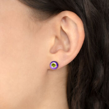 Sterling Silver Purple Enamel Cz Stud Earrings, 4 of 7
