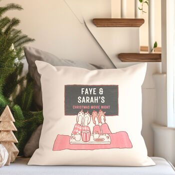 Personalised Couple's Christmas Movie Night Cushion, 3 of 5