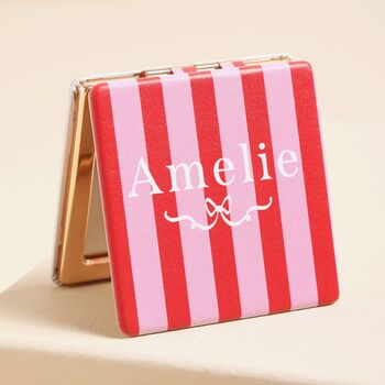 Personalised Name Stripe And Hearts Compact Mirror, 5 of 5