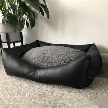 Luxury Vegan Leather And Sherpa Fleece Sofa Dog Bed, 9 of 12
