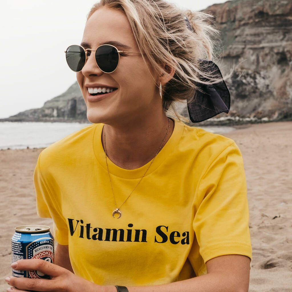 'Vitamin Sea' Slogan T Shirt In Yellow, 1 of 7