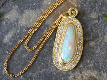 Opal Necklace With Diamonds In 18ct Yellow Gold, 3 of 6