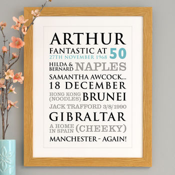 Personalised 50th Birthday Typographic Art Print, 9 of 11