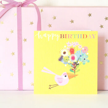 Happy Birthday Birdie Bouquet Greetings Card, 4 of 4